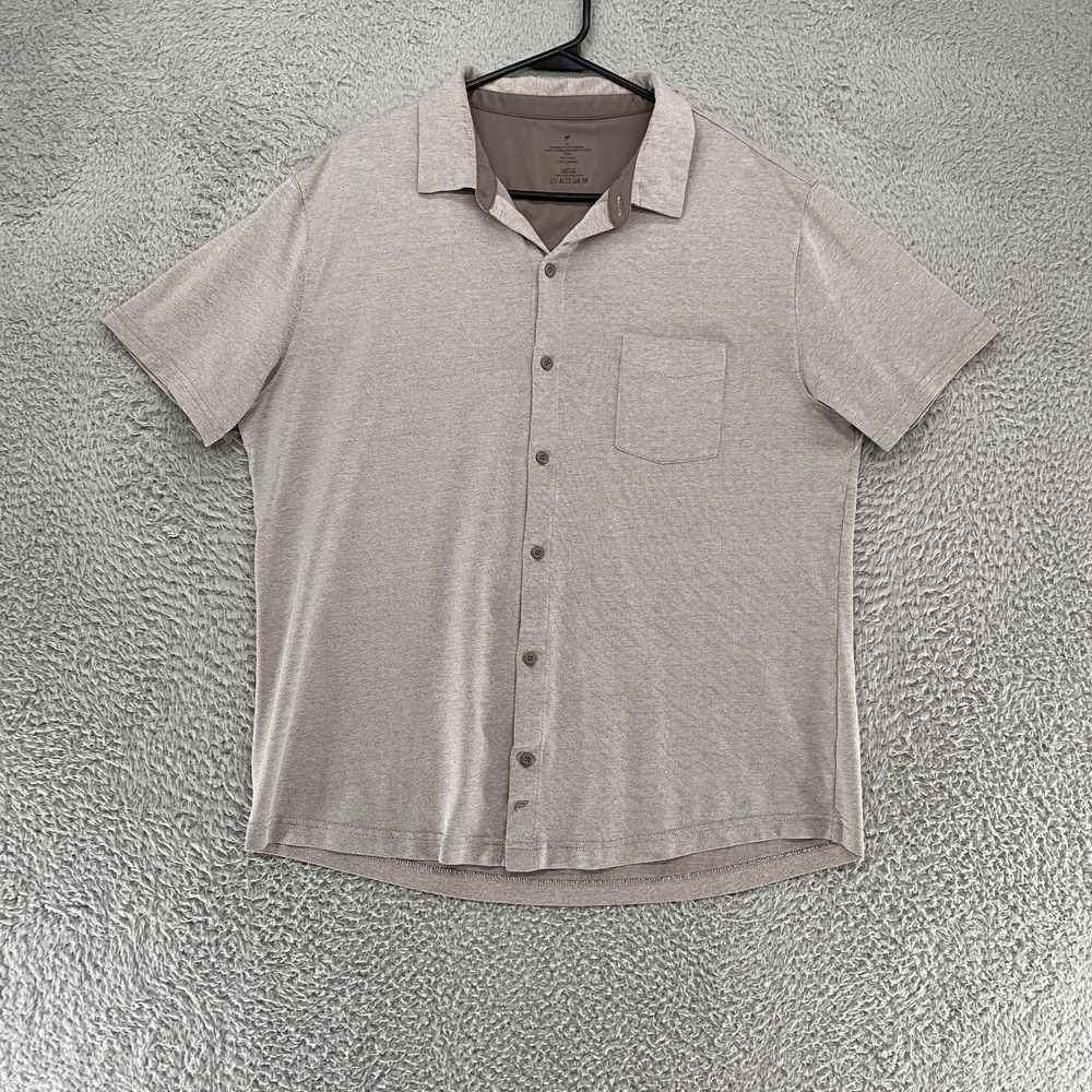 Fabletics Knit Shirt Mens XL Gray Brown Office Work Pocket Short Sleeve Soft